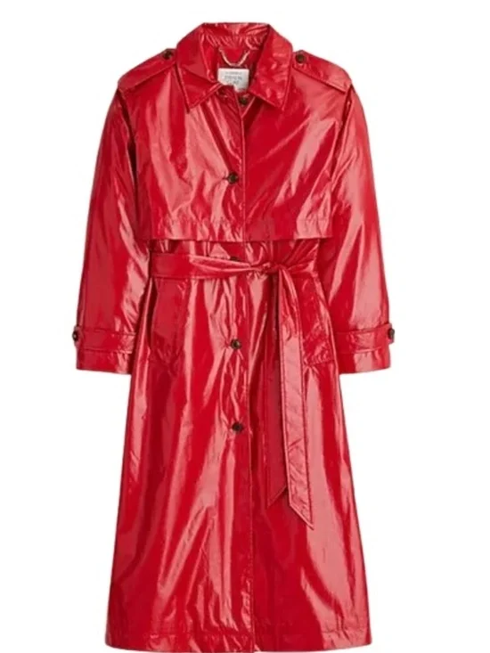 J Crew Rain or Shine Trench Coat in Red Patent Sz Medium - Picture 4 of 7